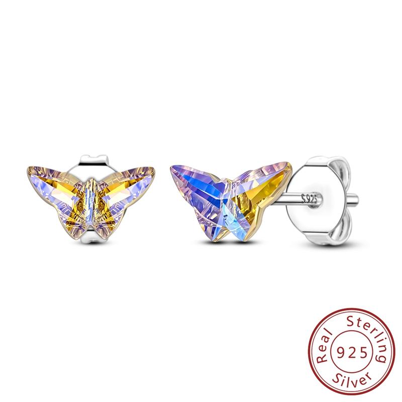 Earrings 925 Silver Shining Snowflake Mini Butterfly Ear Studs For Women Fine Birthday Party Jewelry Gifts