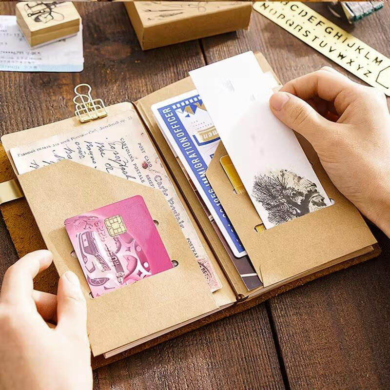 Kraft Paper Storage Bag Traveler's Notebook Journal Diary Plug-in Type File Holder Card Storage Bag Tickets Pocket
