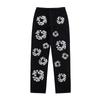 New American High Street Flower Printed Jeans for Autumn, Men and Women, High-waisted Slim Casual Trousers