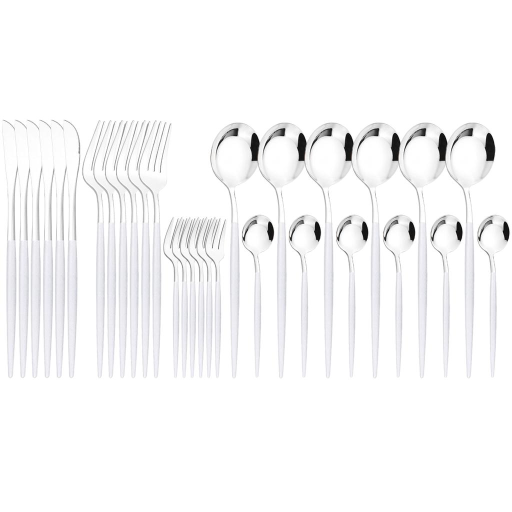 30Pcs Red Gold Dinnerware Set Western Stainless Steel Cutlery Knife Cake Forks Tea Spoon Flatware Silverware Kitchen Tableware