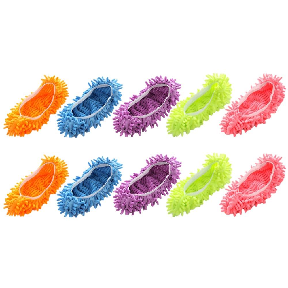 5 pairs Machine Washable Mop Shoe Covers Microfiber Dust Mop Socks Sweeping Slippers Office
