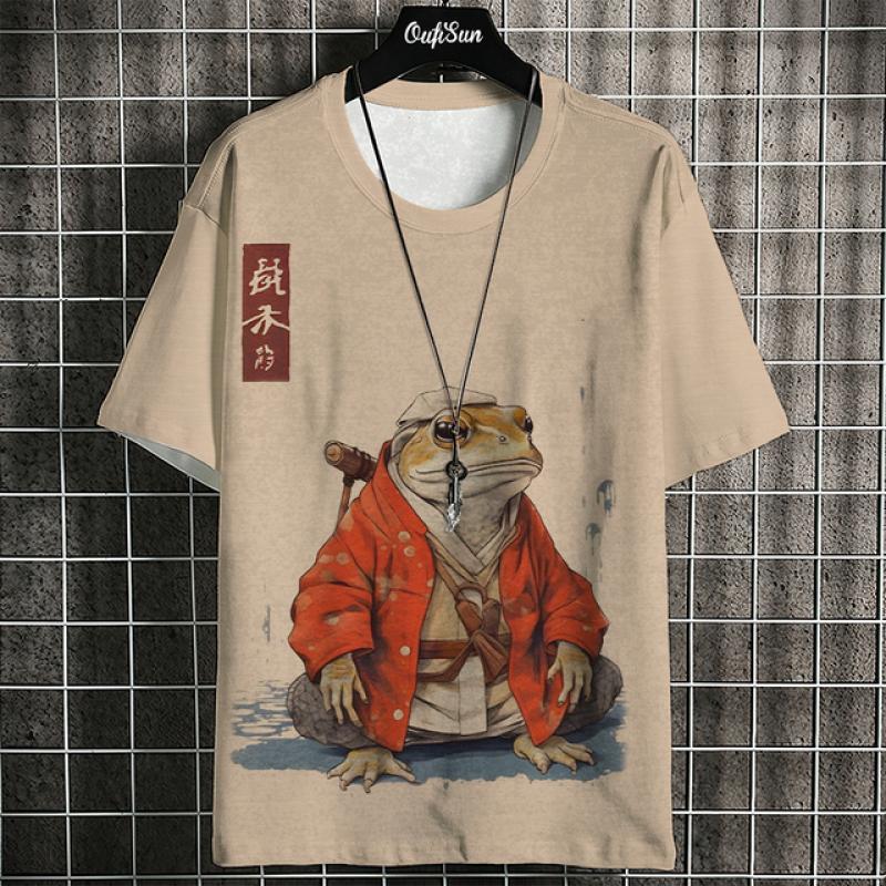 Мужская футболка с 3d Ukiyo-E животным принтом, летняя повседневная футболка большого размера с коротким рукавом для мужчин, модная мужская одежда, винтажная футболка 2024 г.
