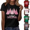 Women's Fashion Casual Christmas Printed Short Sleeve Loose Round Neck Pullover Top