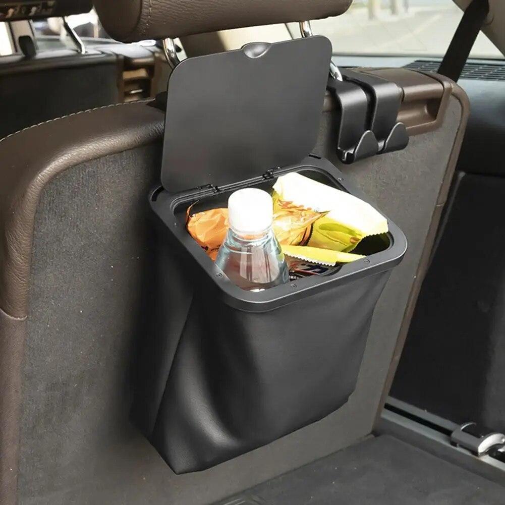 Universal Foldable Car Trash Can Garbage Bag Lid Auto Back Seat Dustbin Waste Rubbish Basket Organizer Storage Car