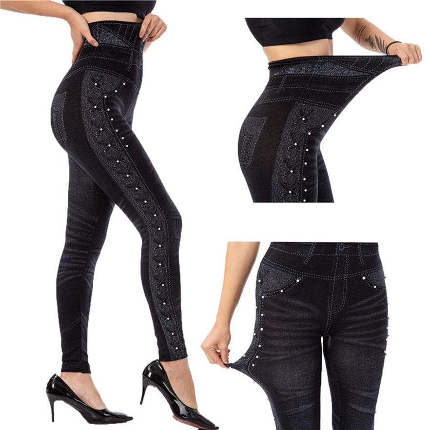 Женские леггинсы с высокой талией, расшитые бисером, эластичные узкие укороченные брюки