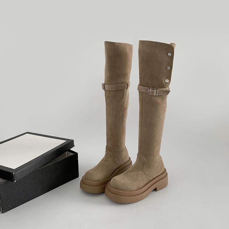 Модный темперамент Маленькие сапоги выше колена на толстой подошве Женские сапоги 2025 Новые летние тонкие высокие рыцарские сапоги