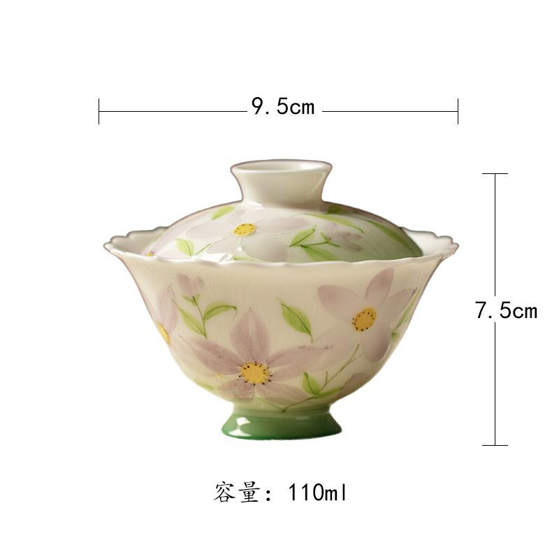 110ml Hand-painted Flower Gaiwan Antique Tea Tureen Tea Bowl With Lid Kit Tea Brewing Cover Bowl Chinese Tea Set Collection