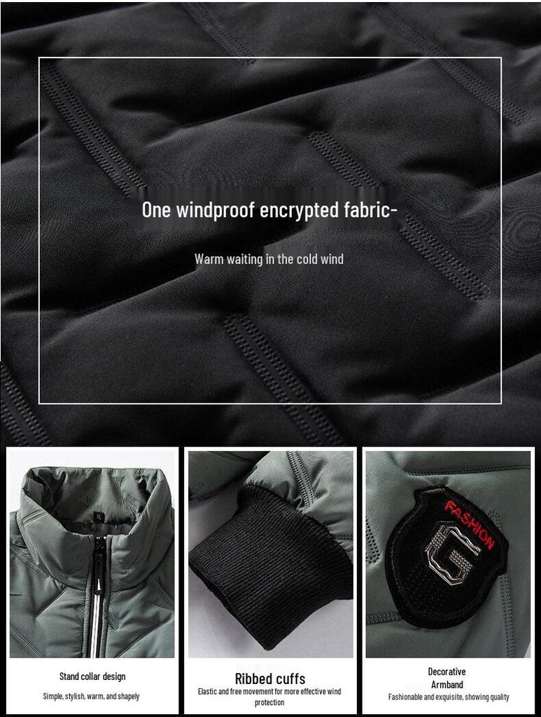 Мужская осенне-зимняя хлопковая куртка в корейском стиле с легким пухом и воротником-стойкой