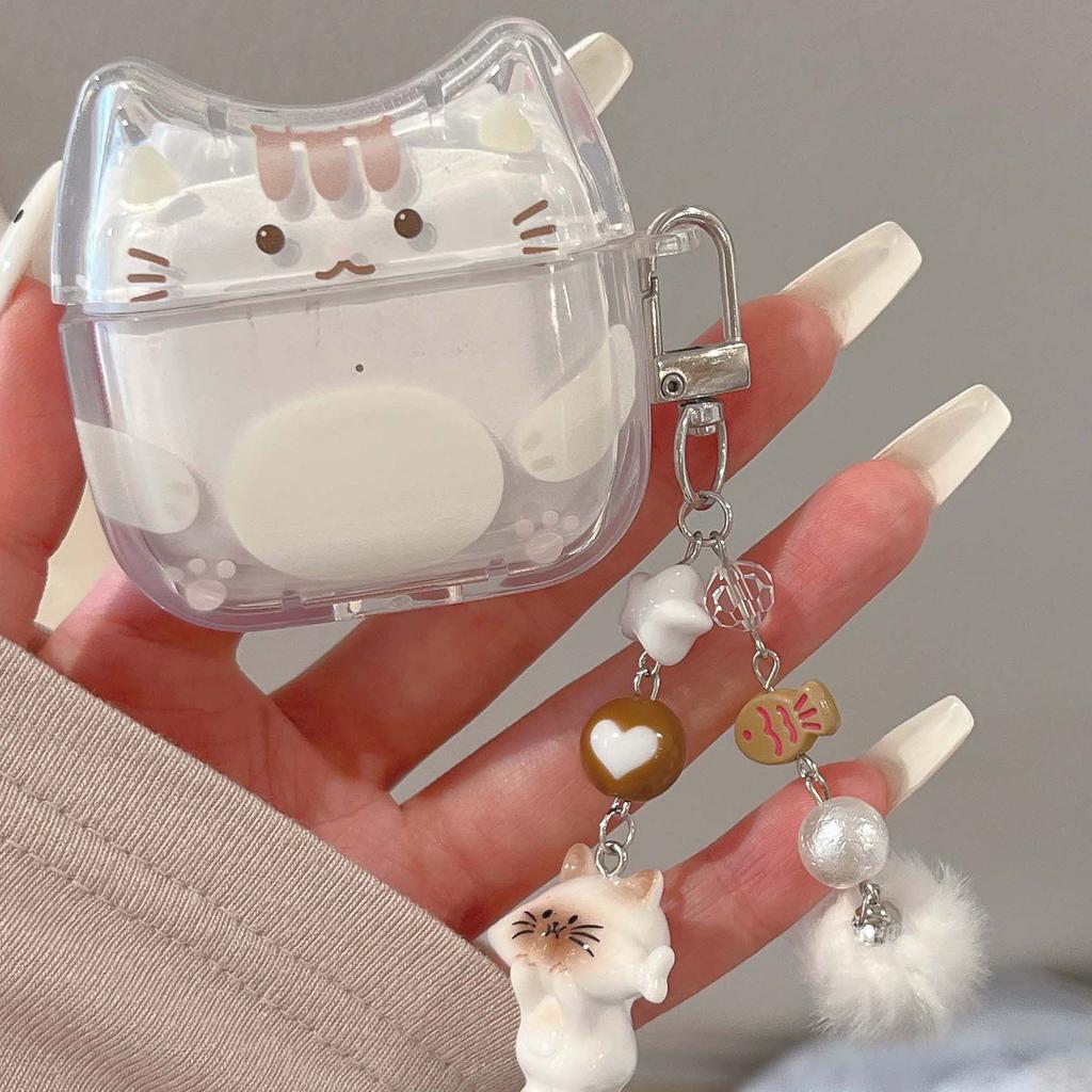 Cartoon cat shockproof crystal earphone case wireless bluetooth charging box for apple airpods 4 1 pro 2nd 3 2 headset cover