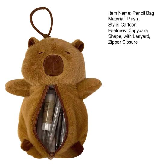 Пенал в форме капибары с плюшевым чехлом и шнурком, большой емкости, ручки на молнии, канцелярские принадлежности