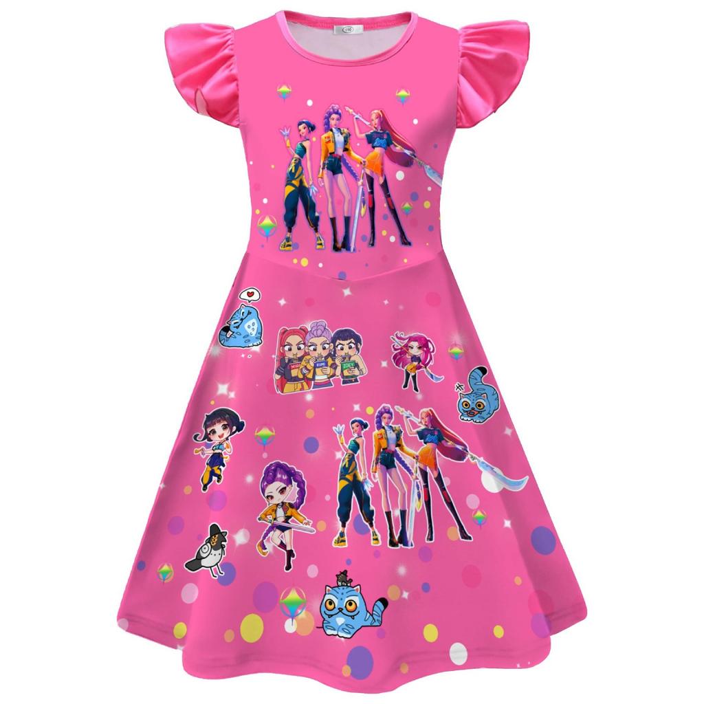 Girls Fly Sleeve Nightgown Girls Milk Silk Dresses