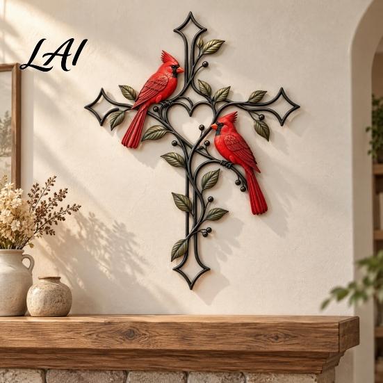 Christian Gift for Friends Metal Cardinals Wall Art Red Bird Religious Symbol Home Decorations Decor Decoration Living Room Entryway Porch