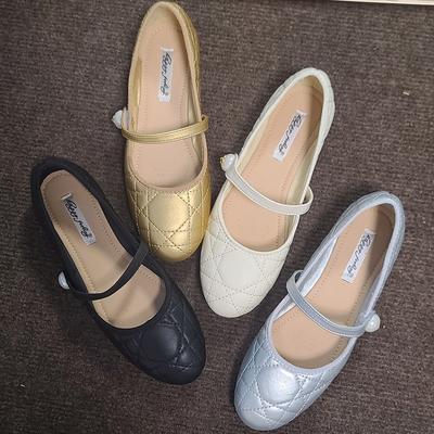 Нежные туфли-балетки с ромбовидным жемчугом, на плоской подошве, с мелким вырезом, женские, ретро, туфли Мэри Джейн, маленькие кожаные туфли