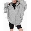 American Retro Heavy Gray Sweater Cardigan Women's Hooded Jacket Autumn and Winter Solid Color Loose Casual Versatile Top Tide