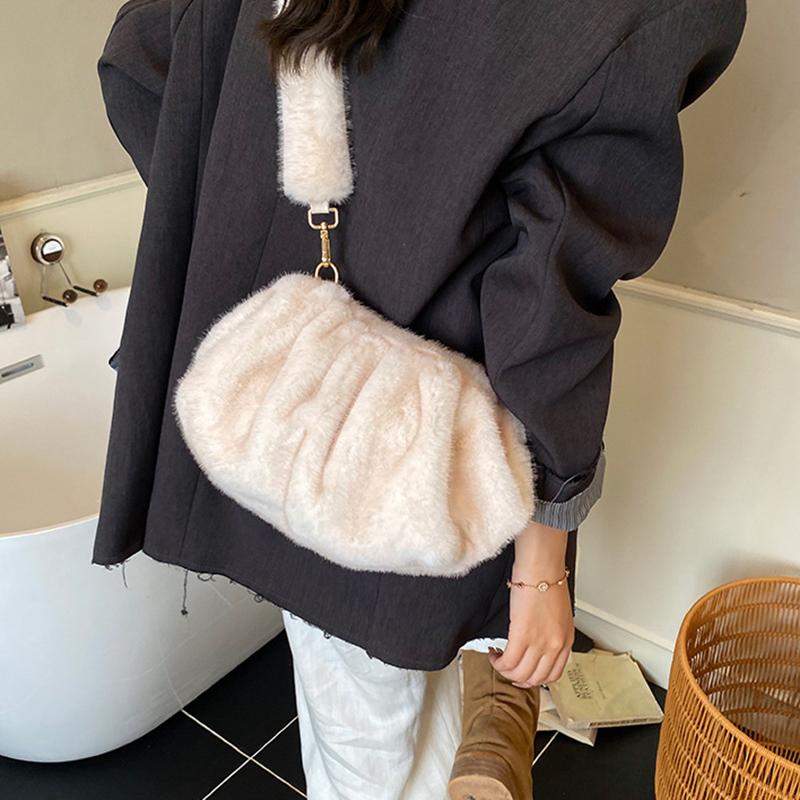 Yogodlns Модная сумка-облако с драпировкой, маленькие сумки на плечо из мягкого искусственного меха для женщин, зимний тренд, сумки-тоут, сумка через плечо