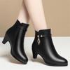 Comfort Fashion Soft Leather Winter Shoes Platform Boots 2025 Elegant Black Block High Heels Ankle Office Mom Boots