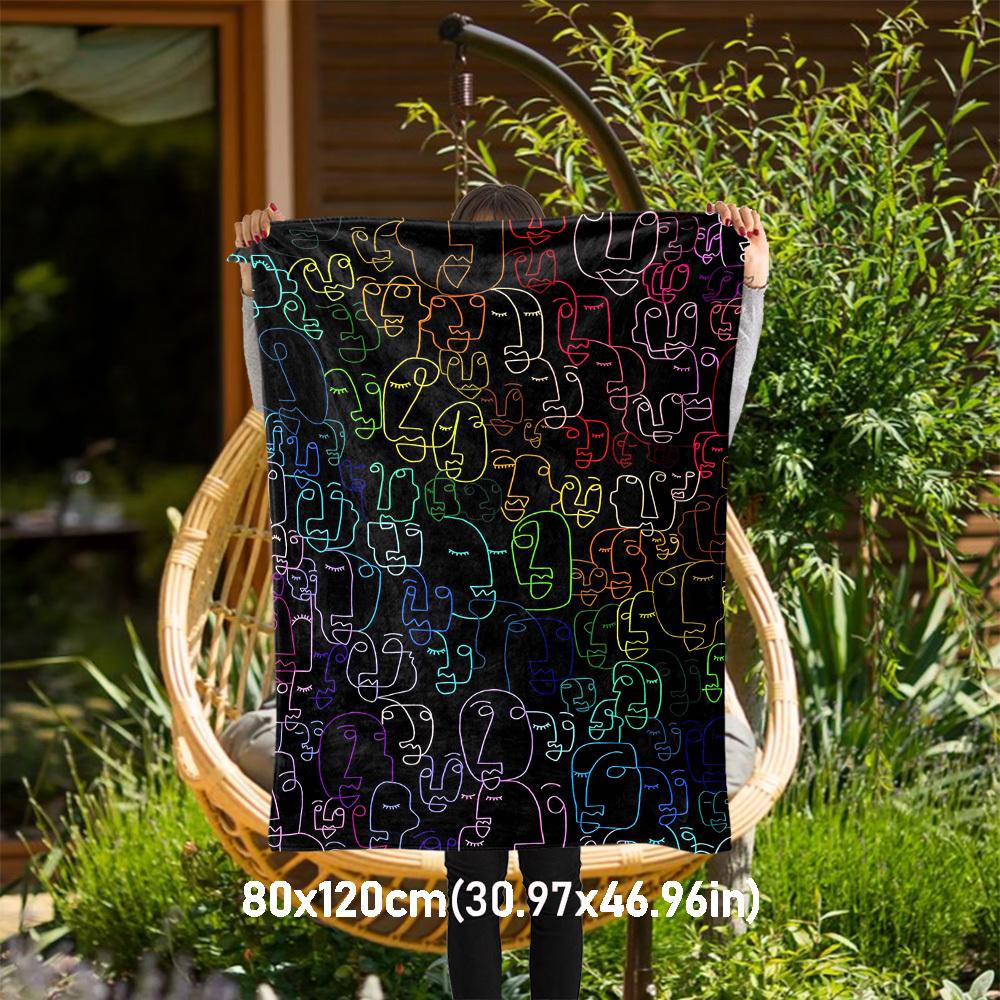 1PC Faces ArtworkOutdoor Flannel Blanket - Soft Plush Decor for Picnics, camping, Bedroom, Playroom, Office, or Lunch Break 1248A