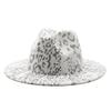 Woolen Top Hat Leopard Print Top Hat White Flat-Brimmed Jazz Top Hat Big Eave Hat Felt Hat