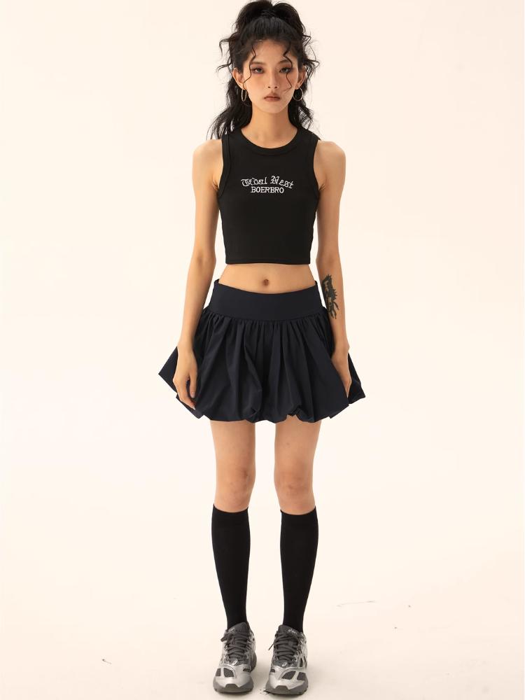 Черная женская мини-юбка с пузырьками в стиле ретро, ​​уличный стиль, короткая юбка-пачка со средней эластичной резинкой на талии для отдыха, клубная одежда