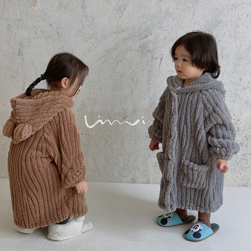 New Girls Boys Cartoon Plush Pajamas for Children Home Hooded Night-robe Fleece Cartoon Soft Winter Kids Bathrobe Baby Sleepwear