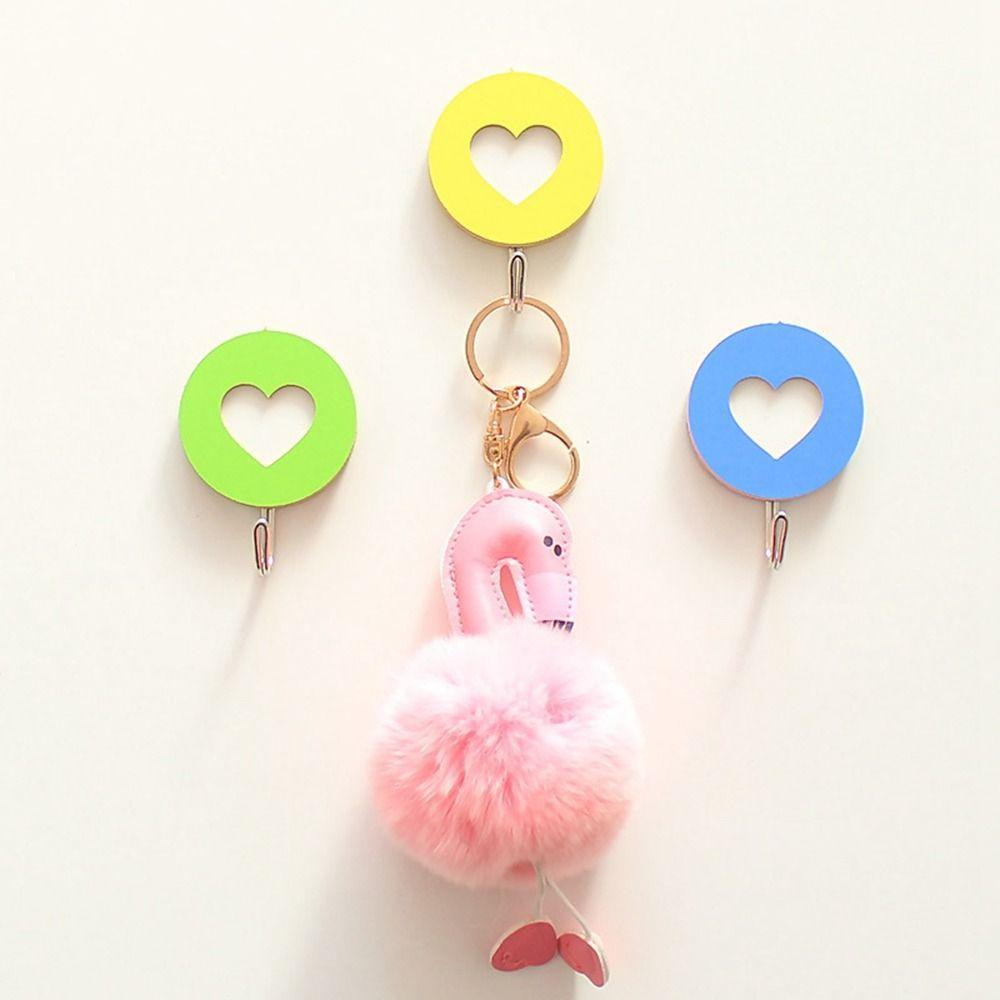 Wooden Wall Hook Self-adhesive Key Holder Creative Heart Shaped Hook  Kitchen