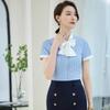 Женская блузка Tromen в синюю полоску с коротким рукавом и бантом