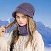 2Pcs/Set Women Winter Hat Scarf Set Solid Color Elastic Thickened Ear Protection Knitting Hat Windproof Neckerchief Set