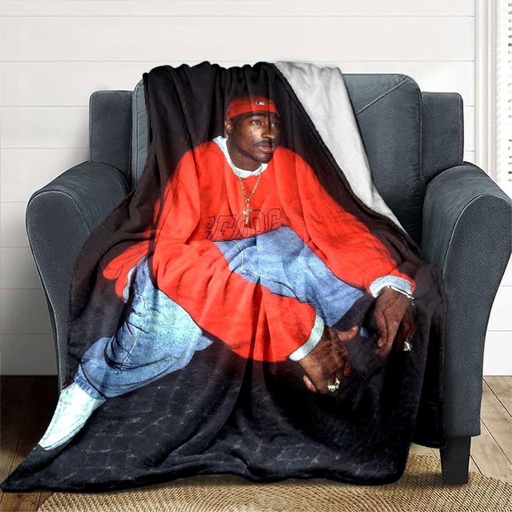 1 шт. Плед в стиле Hip Hop 2Pac, Мягкий, Легкий, Для всех сезонов, Многоцелевой плед для дивана, кровати, офиса и пикников, Французский стиль с культовыми обложками альбомов и цитатами