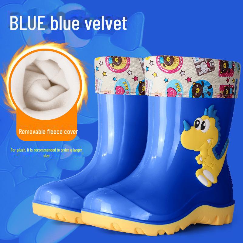Детские резиновые сапоги с динозаврами: Милые полусапожки для воды с бархатной подкладкой для мальчиков и девочек.