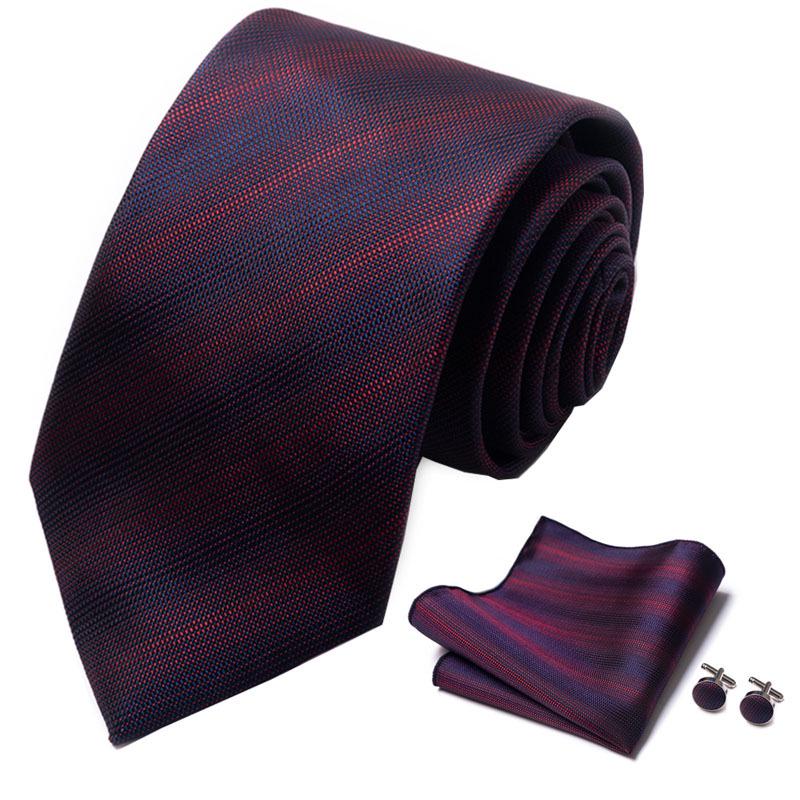 Men's 8cm Solid & Polka Dot Plaid Tie Set with Cufflinks & Pocket Square