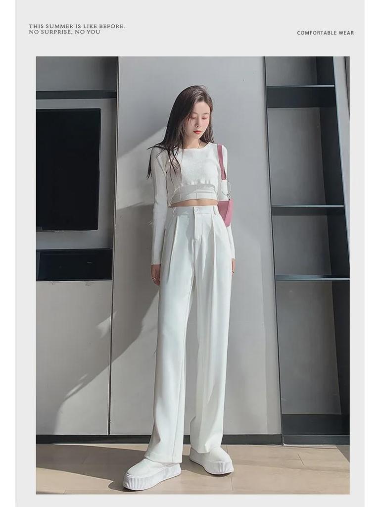 Женские широкие белые брюки с высокой талией — весенне-осенний тренд, легкие, прямого свободного кроя