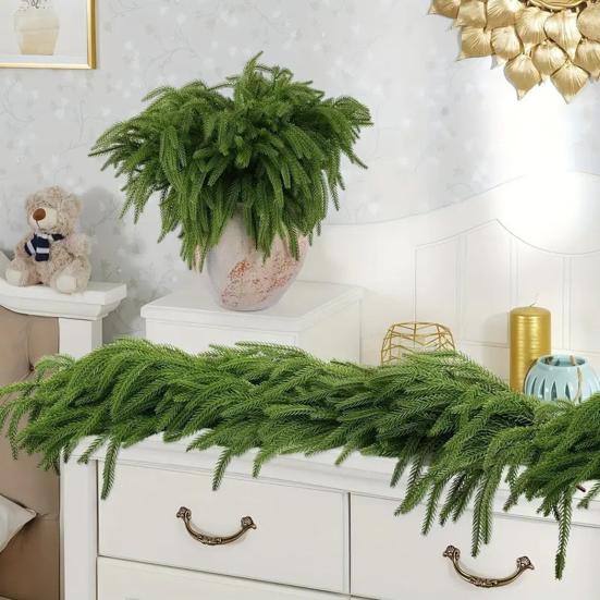 Artificial Pine Garland Realistic Faux Norfolk Pine Garland Real Touch Winter Greenery Garland for Christmas Table Mantle Wall Fireplace Decor