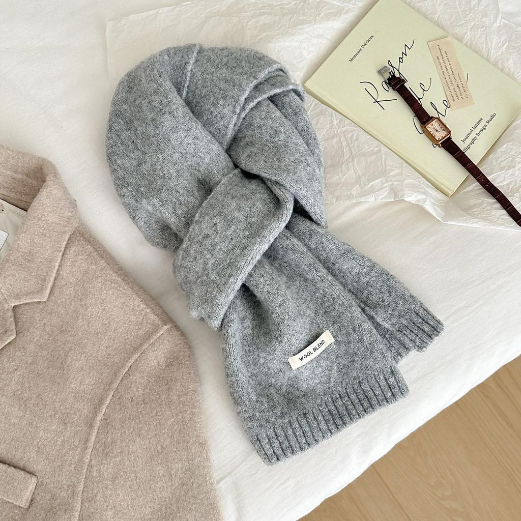 New narrow version Japanese wool scarf women's winter warm solid color knitted scarf student couple versatile