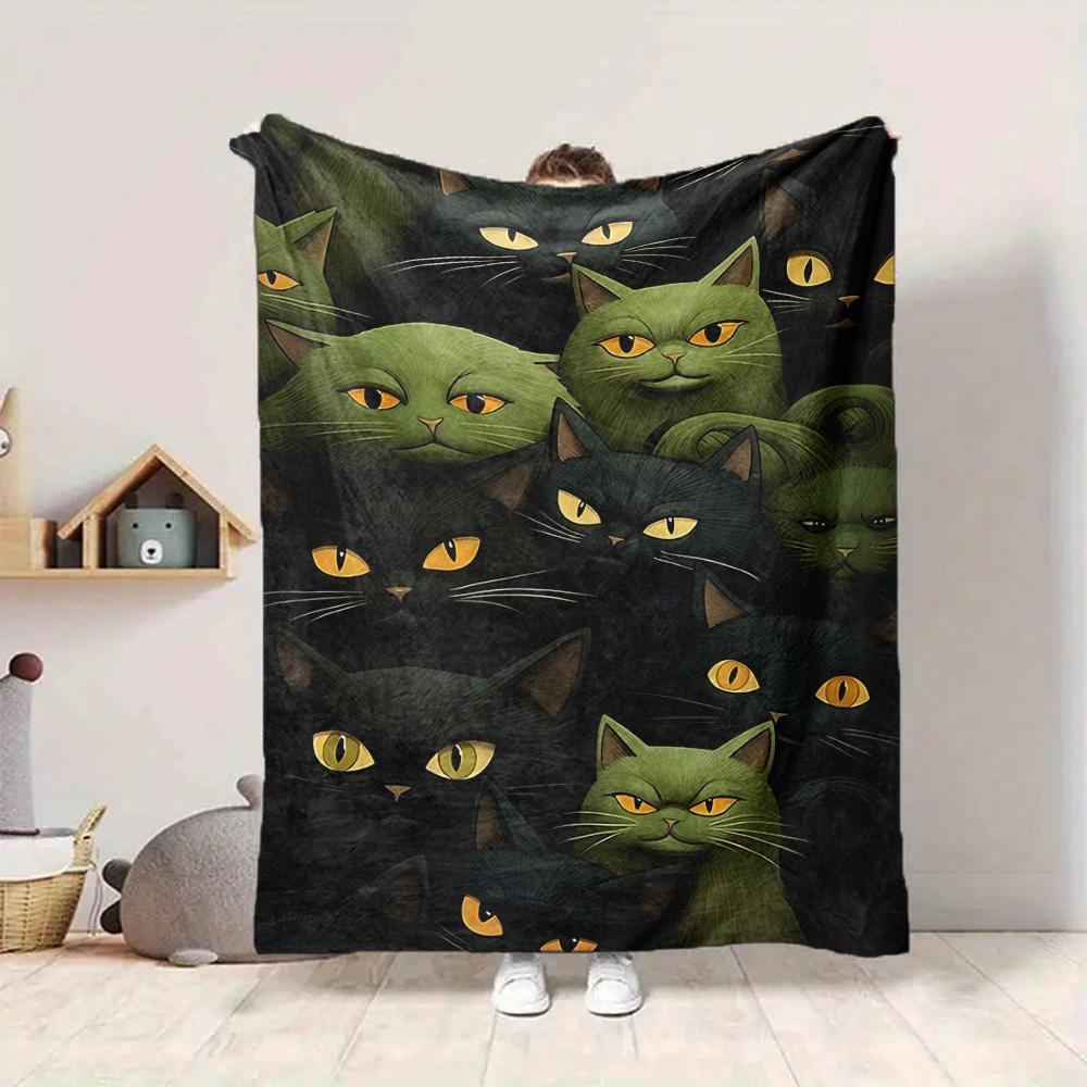 1pc Cat Kitty Print Blanket - Lightweight Flannel Blanket For Sofa, Bed, Living Room, Office, Outdoor Travel, Camping, Soft 002