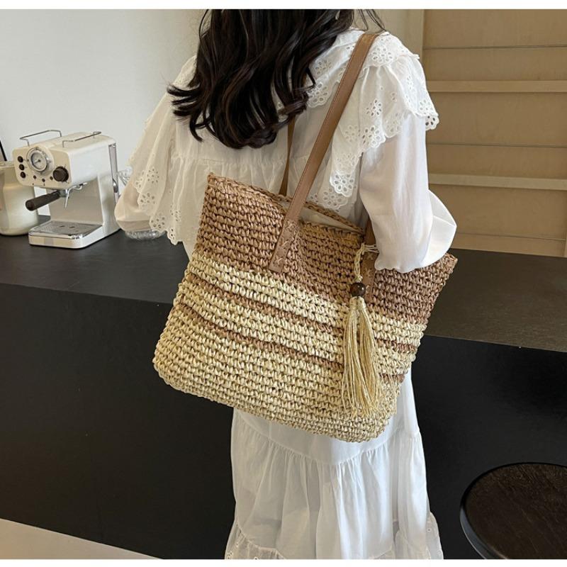 Вместительная соломенная сумка новая сумка ручной работы женская сумка через плечо для отдыха на море, для отпуска, пляжная сумка