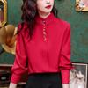 New Chinese-style Red Tops for Women's Long-sleeved Spring New Chinese Style Embroidered Shirt Tang Suit Stand Collar Shirt