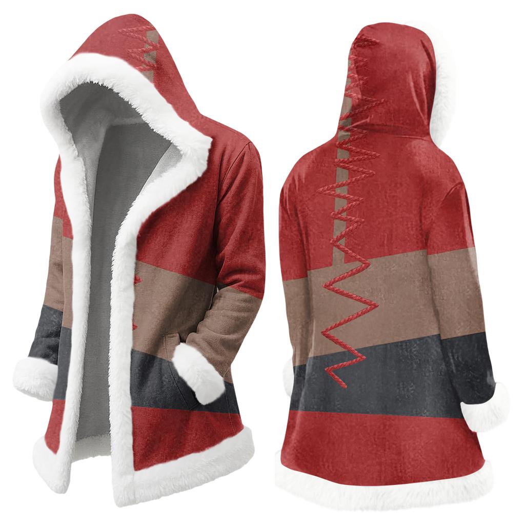 Unisex Casual And Fashionable Plush Collar Hooded Long Sleeved Floral Gradient Printing Jacket