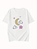 Cute Rabbits Stars and Moon Print Summer Sporty Daily Wear Tee Womens Casual Print Round Neck Short Sleeve Tops Tees Streetwear