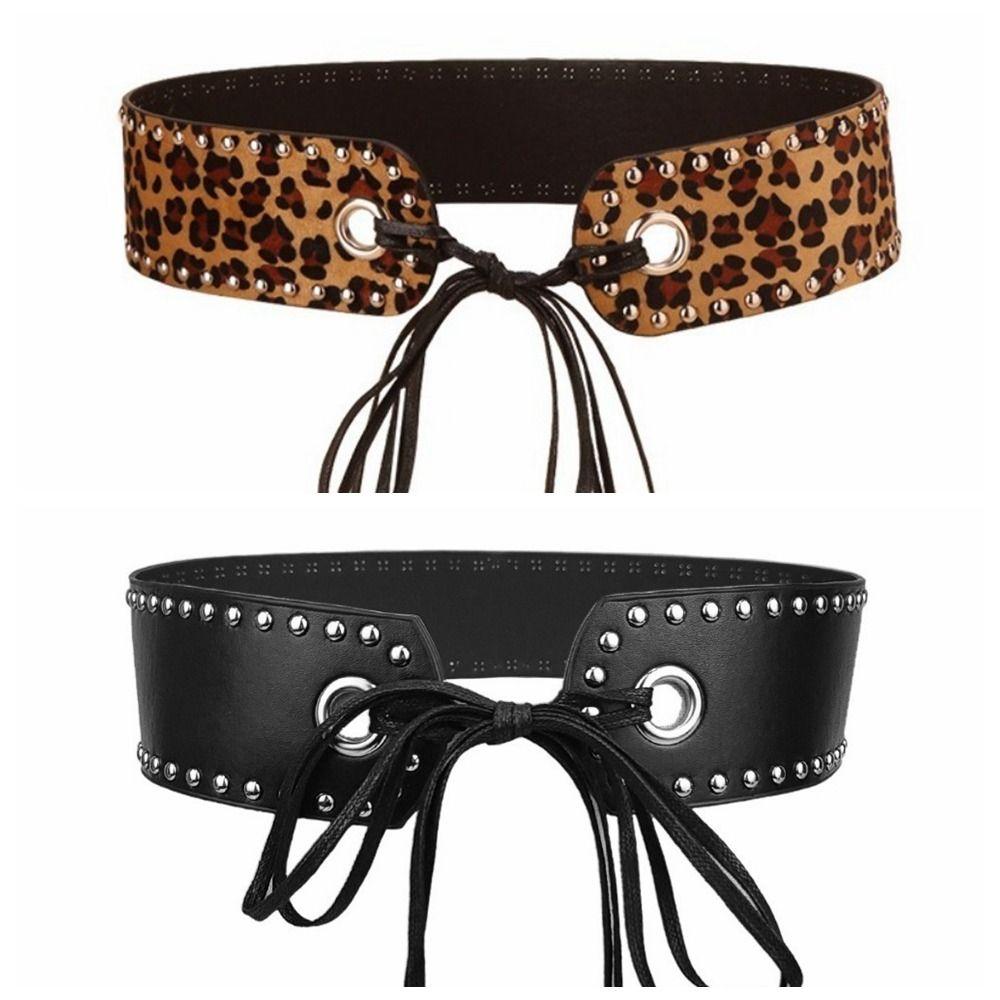 Однотонные заклепки кушаки регулируемый корсет на талии панк широкий пояс дамы