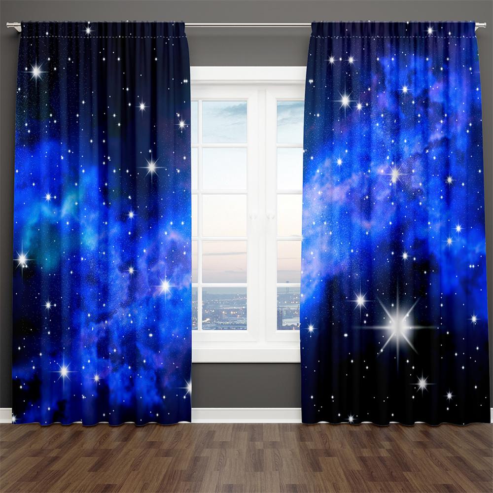 3D-принт, современный фиолетовый и синий Млечный Путь, звездная ночь, 2 шт., затемняющая оконная штора для гостиной, спальни, декор, карман для штанги