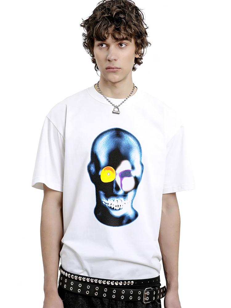 Men TShirt Cotton Skulls Graphic Summer Tops Harajuku Tees Short Sleeves Vintage Print Oversized Y2k Streetwear Unisex Clothing