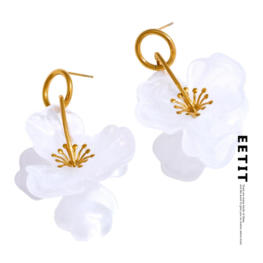 Eetit Arrivals White Resin Flower Dangle Earrings for Women Stainless Steel Summer Popular Jewelry Recommend 2025
