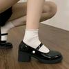 High-value Versatile Round Head Thick Heel Retro Black Small Leather Shoes Women's 2025 New Shallow French Mary Jane Single Shoes