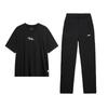 Li Ning Логотип с принтом, круглым вырезом, заниженной линией плеч, свободный, с коротким рукавом, эластичный пояс, длинные брюки, повседневный спортивный костюм, мужской костюм, черный YYKU143-1+AHSU321-4