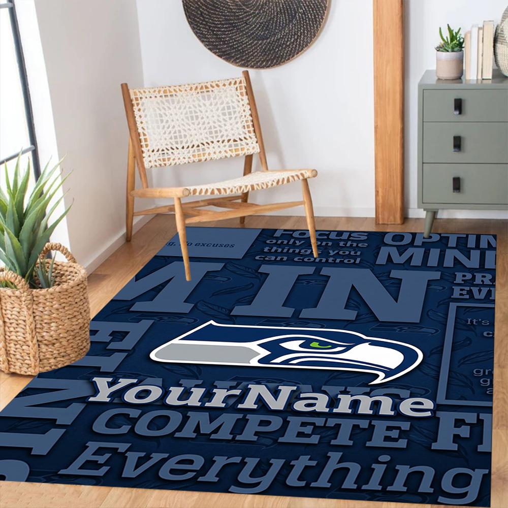 Seattle Seahawks Customize Text Area Rug Suitable For Bedrooms Decorate Room Entryway Hallway Antislip Carpet Anime Office Decor Gift For Festivals