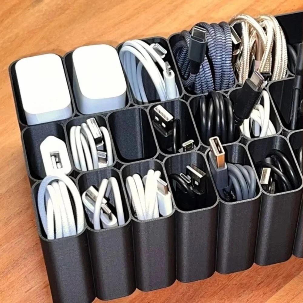 Compartment Box USB Cord Storage Box 3D Printed USB Cord Organizer Cable Sorting Rack Travel Ready