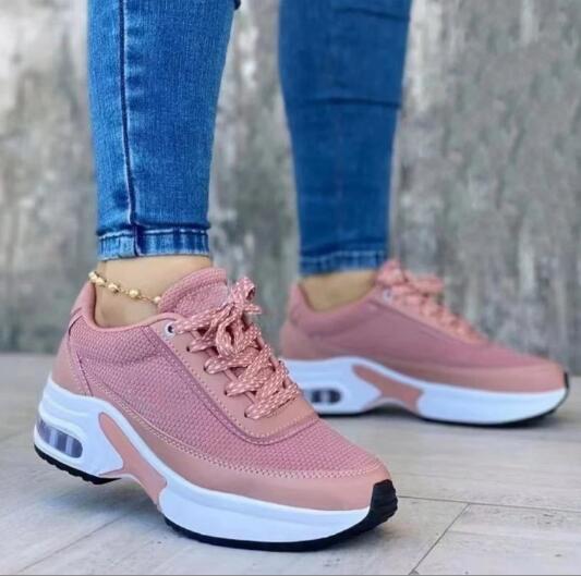 Fashion Sneakers 2025 New Fashion Wedge Platform Plus Size Casual Sports Shoes Women Lace-up Mesh Breathable Women's Vulcanized Shoes