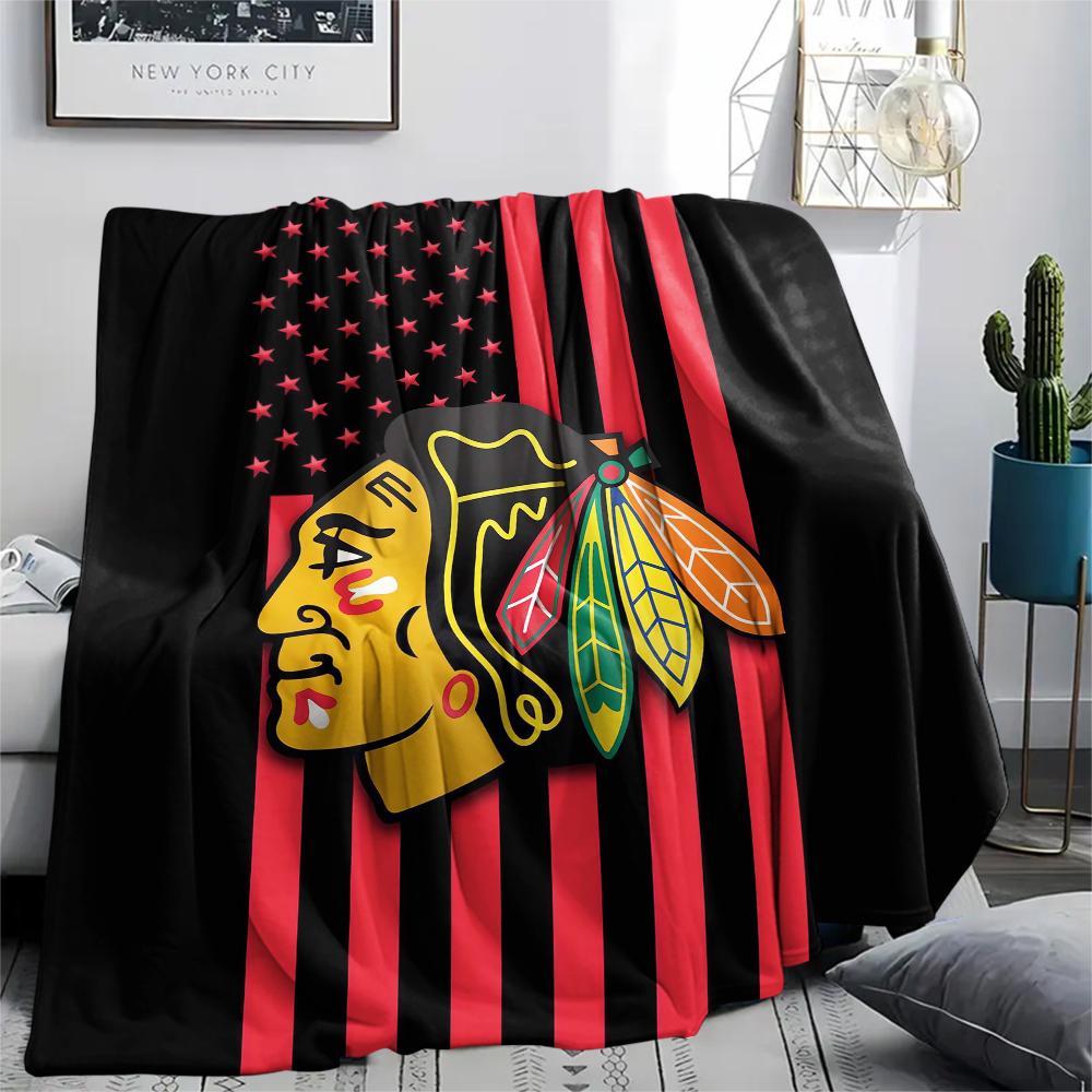 1 шт. Фланелевое одеяло с принтом Chicago Blackhawks, Высококачественное, Удобное для всех сезонов, Декор для дома, Тепло и уют, Идеально подходит для подарков