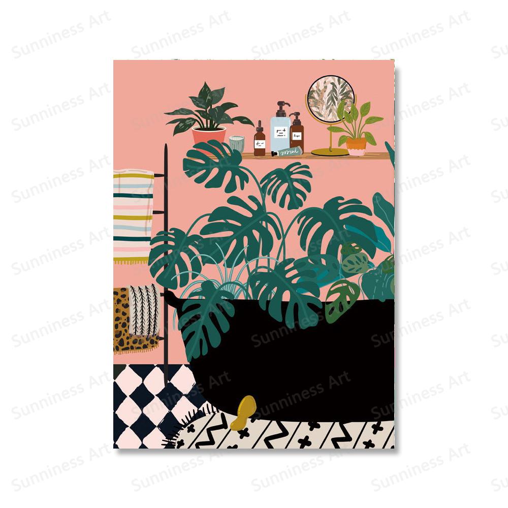 Ботанические комнатные растения, художественный принт, картина на холсте, постер «Расслабьтесь в ванне», настенная картина в стиле бохо для гостиной, ванной комнаты, домашний декор