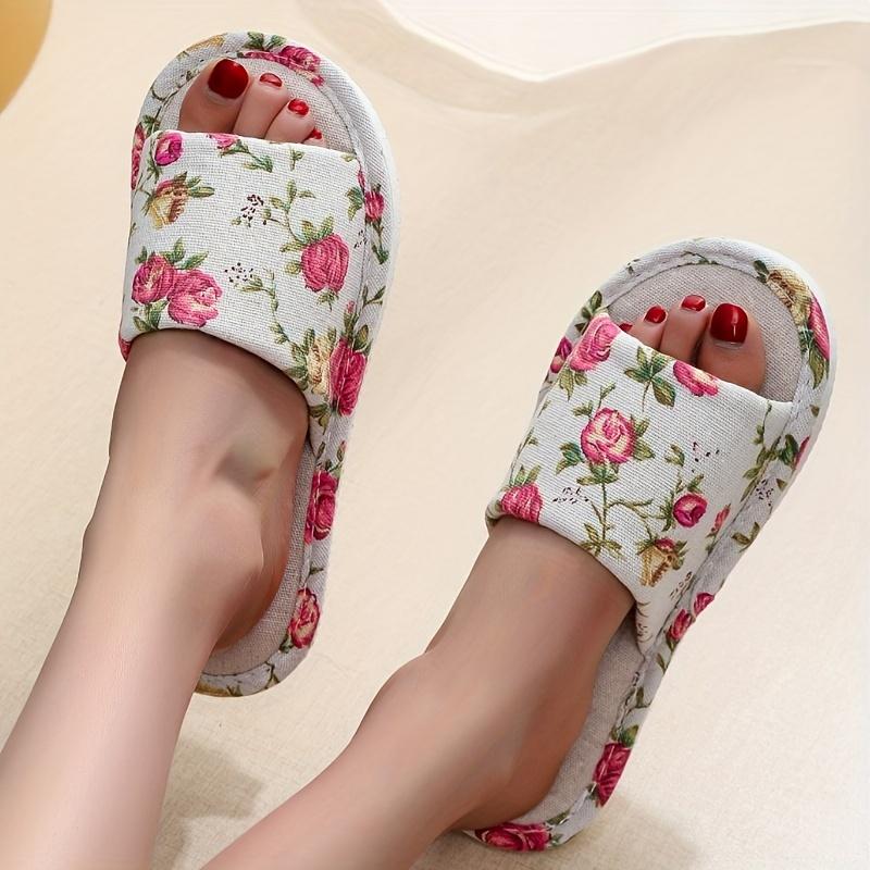 Four Season Indoor Slippers Floral Print Simple Durable Sole Women Slippers